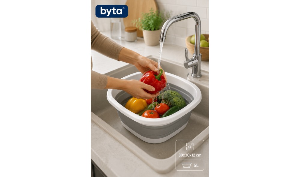 5 Litre Katlanabilir Kare Badya Katlanır Leğen Sebze Meyve Yıkama Kabı Mutfak Kamp ve Temizlik İçin Çok Amaçlı