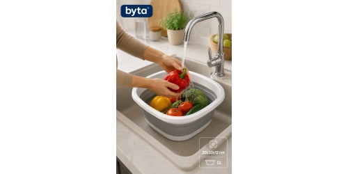 5 Litre Katlanabilir Kare Badya Katlanır Leğen Sebze Meyve Yıkama Kabı Mutfak Kamp ve Temizlik İçin Çok Amaçlı