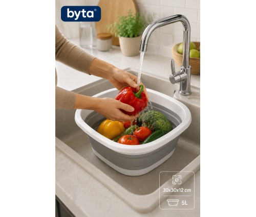 5 Litre Katlanabilir Kare Badya Katlanır Leğen Sebze Meyve Yıkama Kabı Mutfak Kamp ve Temizlik İçin Çok Amaçlı