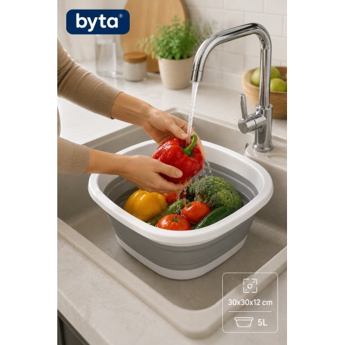 5 Litre Katlanabilir Kare Badya Katlanır Leğen Sebze Meyve Yıkama Kabı Mutfak Kamp ve Temizlik İçin Çok Amaçlı