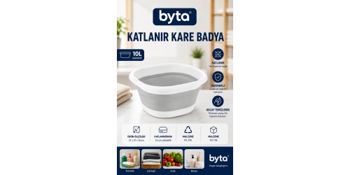 Katlanır Kare Banyo ve Çok Amaçlı Yıkama Leğeni 10 L Gri-Beyaz | Sebze Meyve, Çamaşır ve Bulaşık İçin