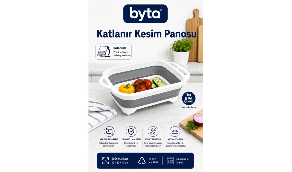 Katlanır Kesim Panosu ve Sebze Meyve Yıkama Küveti 2'si 1 Arada