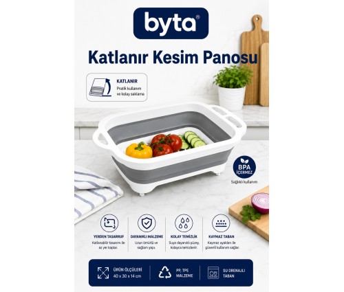 Katlanır Kesim Panosu ve Sebze Meyve Yıkama Küveti 2'si 1 Arada