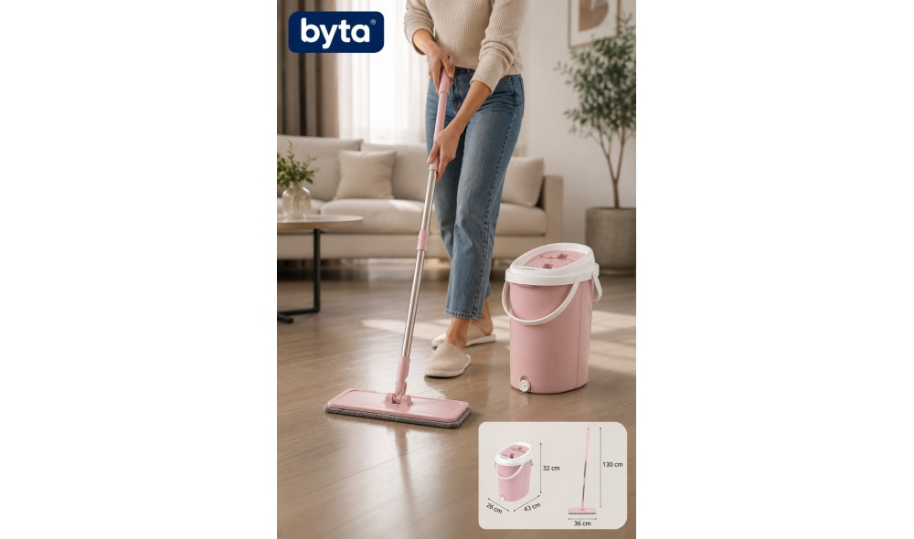 Büyük Tablet Mop Seti 16 L Pedallı Temizlik Kovası ve Mikrofiber Mop 360° Döner Başlıklı Paspas Seti