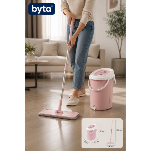 Büyük Tablet Mop Seti 16 L Pedallı Temizlik Kovası ve Mikrofiber Mop 360° Döner Başlıklı Paspas Seti