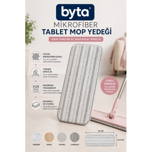 2 Adet Mikrofiber Tablet Mop Yedeği 32 x 12,5 cm Yıkanabilir Yedek Mop Bezi