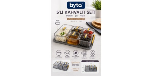 5'li Kapaklı Kahvaltılık Saklama Kabı Seti - Şeffaf Gıda Saklama, Sunum ve Düzenleyici Organizer