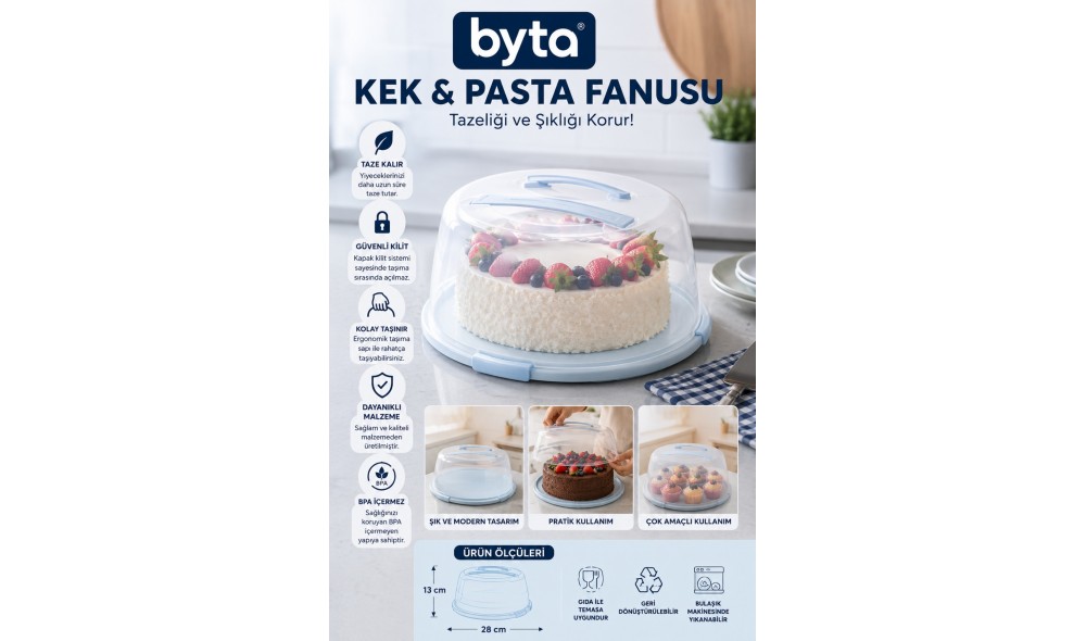 Kapaklı Kek ve Pasta Fanusu Şeffaf Yuvarlak Pasta Saklama ve Servis Kabı BPA İçermez Mor Pembe Mavi Siyah 1 Adet Karışık Renk Gönderilir