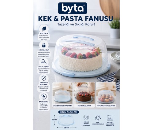 Kapaklı Kek ve Pasta Fanusu Şeffaf Yuvarlak Pasta Saklama ve Servis Kabı BPA İçermez Mor Pembe Mavi Siyah 1 Adet Karışık Renk Gönderilir