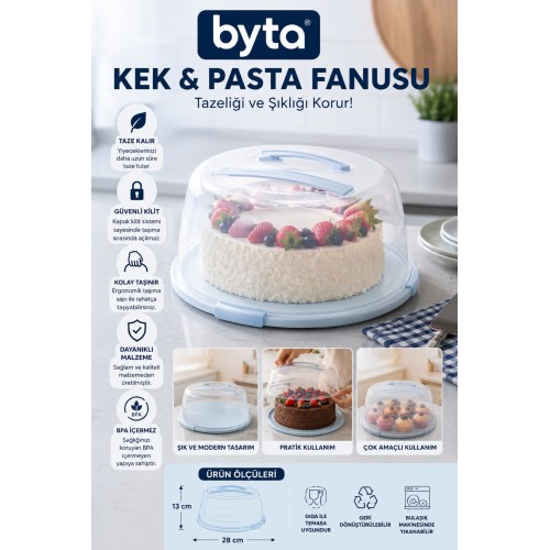 Kapaklı Kek ve Pasta Fanusu Şeffaf Yuvarlak Pasta Saklama ve Servis Kabı BPA İçermez Mor Pembe Mavi Siyah 1 Adet Karışık Renk Gönderilir