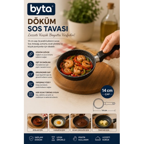 14 cm Döküm Sos Tavası Yapışmaz Granit Desenli Mini Tava