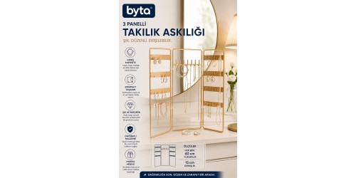 3 Panelli Takılık Askılığı Katlanabilir Metal Takı Düzenleyici Stand