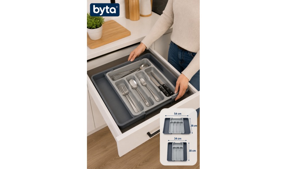 Genişletilebilir Çekmece İçi Kaşıklık Organizer 34x38 - 54x38 cm Ayarlanabilir Bölmeli Kaşık Çatal Bıçak Düzenleyici