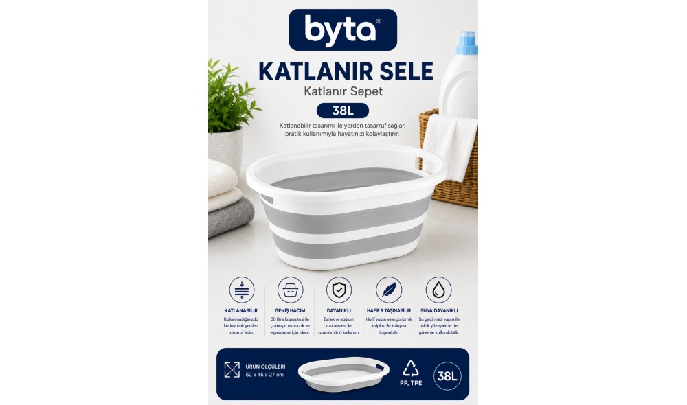 Katlanır Taşıma ve Depolama Sepeti 38 Litre