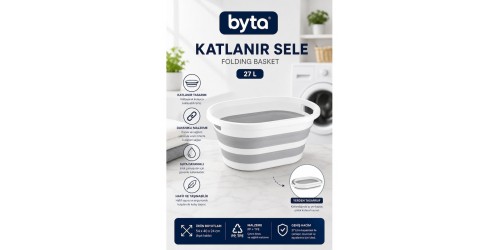 27 L Katlanabilir Çamaşır Sepeti Gri-Beyaz Çok Amaçlı Yer Tasarruflu Organizer Sepet