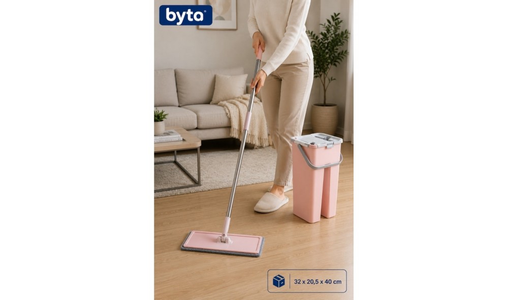 Yeni Nesil Pratik Mop Seti 8 L Çift Hazneli Temizlik Kovası ve Mikrofiber Flat Mop