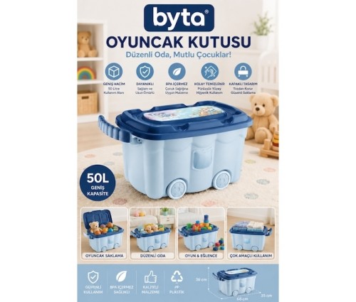 50 Litre Tekerlekli Oyuncak Saklama Kutusu – Kapaklı, Çok Amaçlı Düzenleyici Saklama Sandığı, Dayanıklı PP Plastik