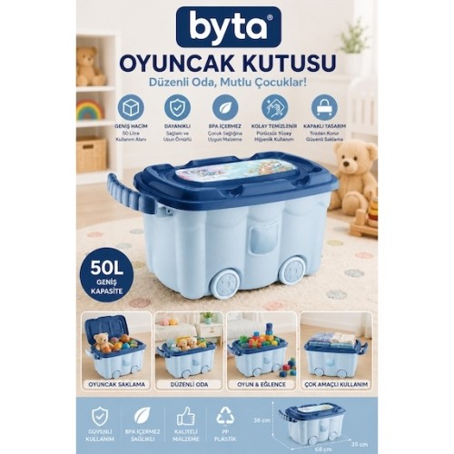 50 Litre Tekerlekli Oyuncak Saklama Kutusu – Kapaklı, Çok Amaçlı Düzenleyici Saklama Sandığı, Dayanıklı PP Plastik