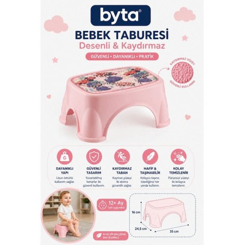Kaydırmaz Desenli Bebek Basamağı Çocuk Taburesi 35x24,5x16 cm Mavi