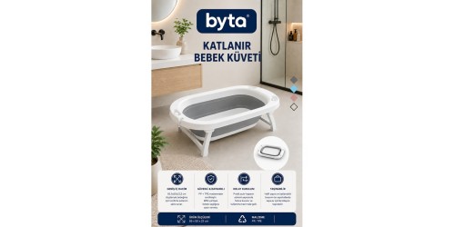 Katlanabilir Bebek Küveti Gri-Beyaz Portatif Bebek Banyo Küveti