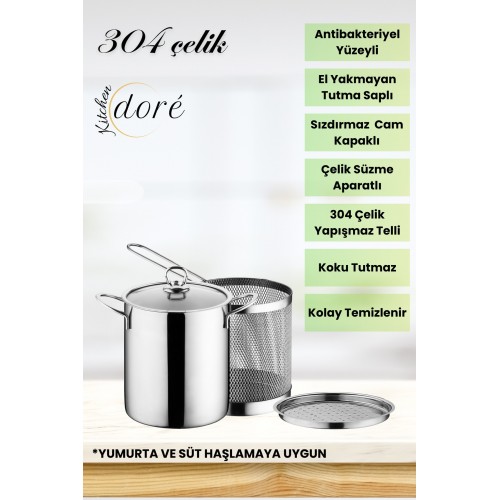 KitchenDORE Paslanmaz Çelik Kızartma Tenceresi ve Haşlama Potu Süt, Makarna, Sebze ve Yumurta Haşlama İçin Uygun
