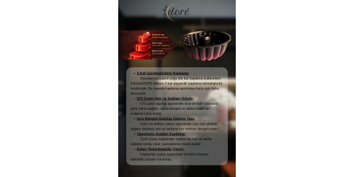 KitchenDORE Dilimli Kek Kalıbı Kalın Döküm Üç Katmanlı Kaplama 575 Gram