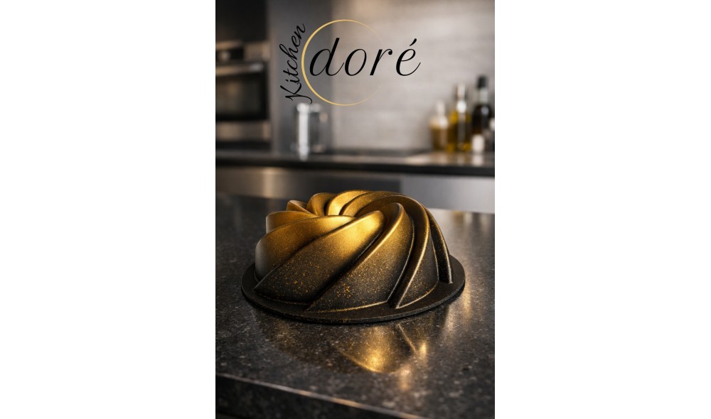 KitchenDORE Rüzgar Gülü Kek Kalıbı Royal Gold Kalın Döküm Üç Katmanlı Kaplama 620 Gram
