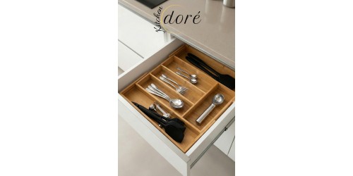 KitchenDORE Bambu Kaşıklık Bölmeli Ayarlanabilir Çekmece İçi Kaşıklık Çatallık