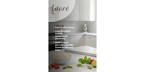 KitchenDORE Paslanmaz Çelik Oklava 304 Çelik İnce Hamur Açmaya Uygun Özel Ağırlık Dengeli Gümüş Merdane 