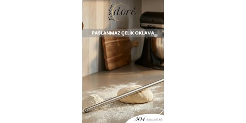 KitchenDORE Paslanmaz Çelik Oklava 304 Çelik İnce Hamur Açmaya Uygun Özel Ağırlık Dengeli Gümüş Merdane 
