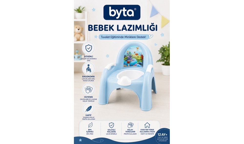 Çocuk Lazımlığı Ergonomik Bebek Tuvalet Eğitim Oturağı Çıkarılabilir Hazneli Mavi 12 Ay+